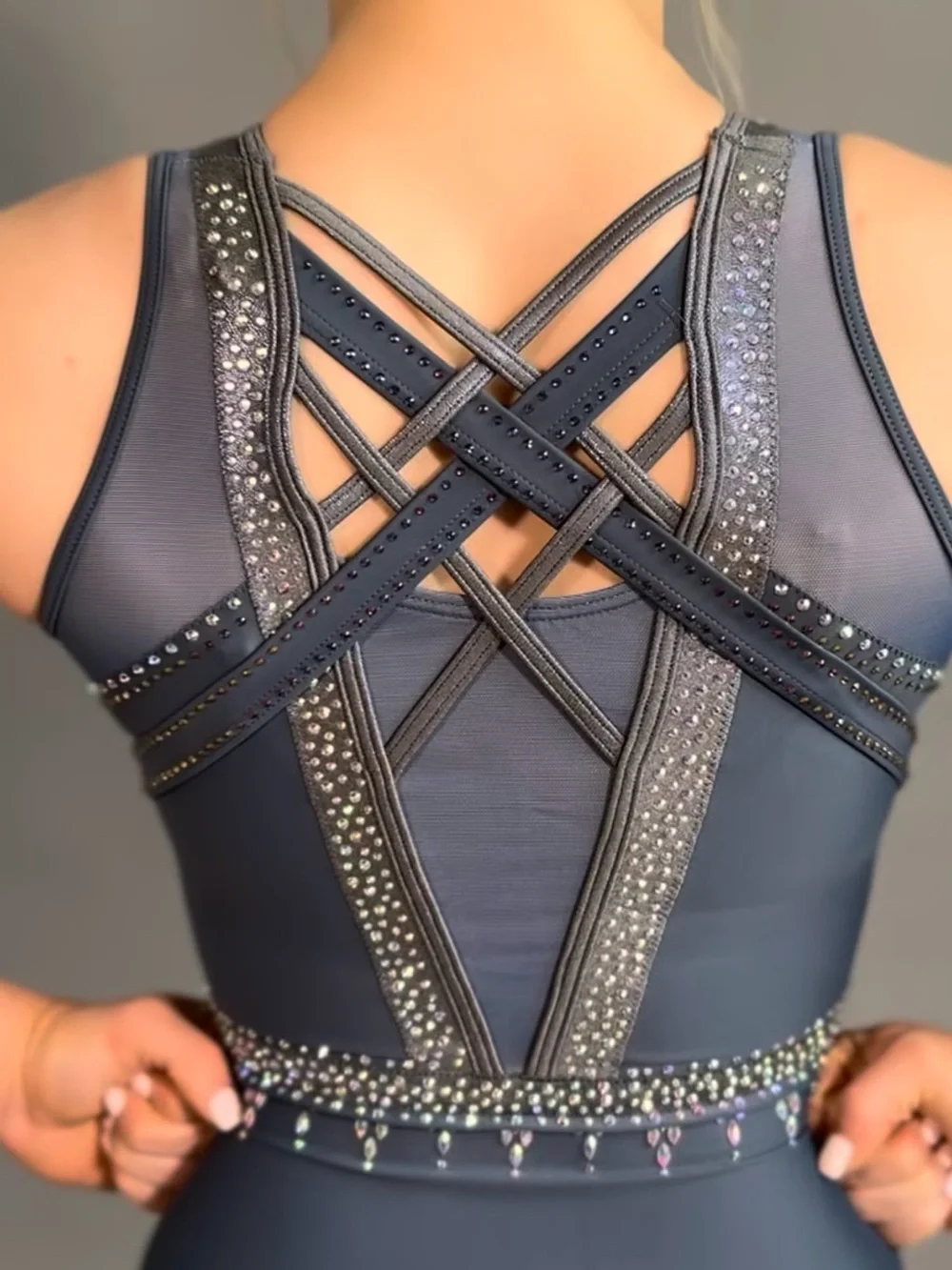 CRISSCROSS LIBERTY RHINESTONE LEOTARD